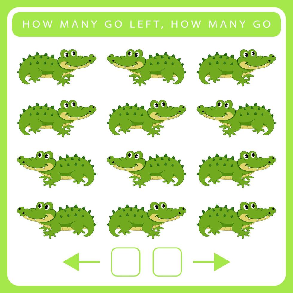 How many go left and how many go right worksheet for kids vector