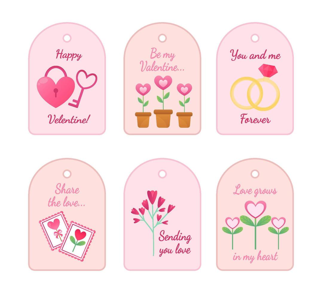 Collection of pink Valentine's day card with lettering. Typography poster, card, label, banner design set. Vector illustration.