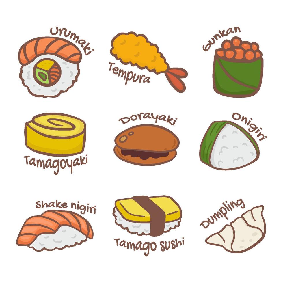 conjunto de iconos de fideos de comida japonesa. vector aislado comida japonesa ilustración