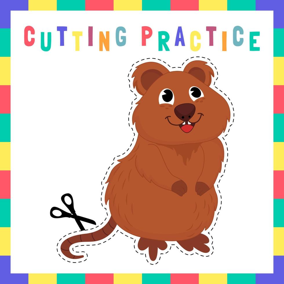 Education games for children cutting practice animal theme printable worksheet vector