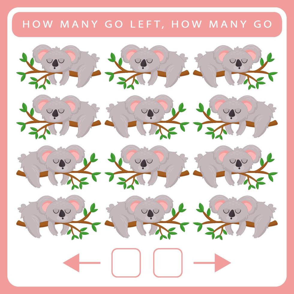 How many go left and how many go right worksheet for kids vector