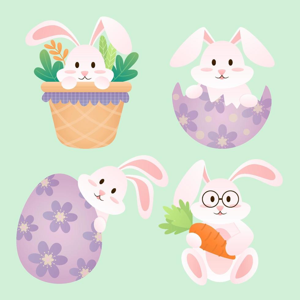 conjunto de lindo vector de conejito. gracioso conejito de pascua. conejito en estilo de dibujos animados.