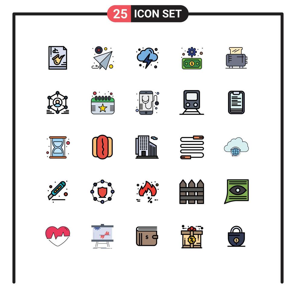 Pictogram Set of 25 Simple Filled line Flat Colors of transfer economy send business power Editable Vector Design Elements