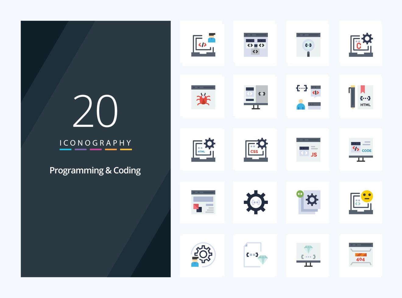 20 Programming And Coding Flat Color icon for presentation vector