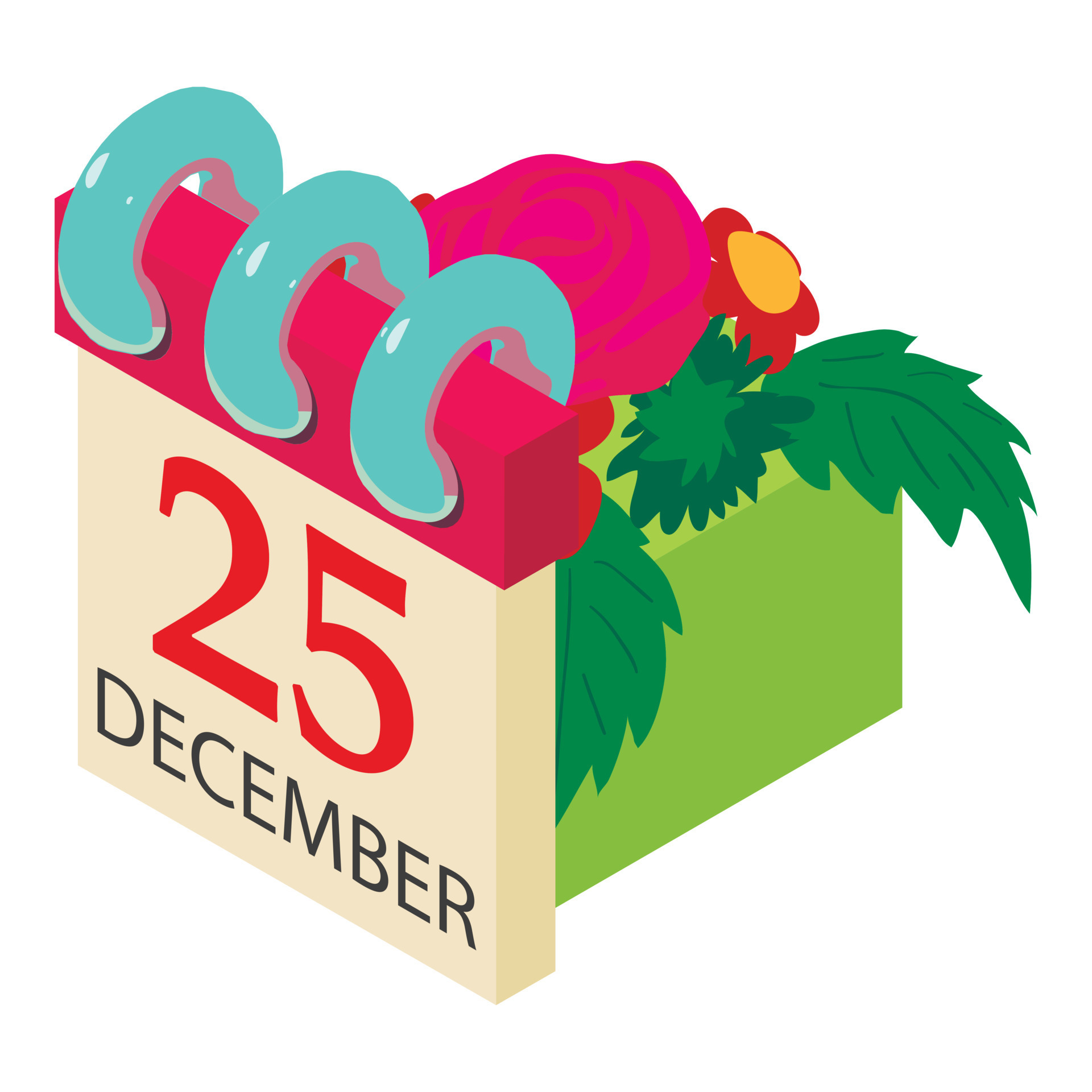 catholic-christmas-icon-isometric-vector-calendar-and-flower-bouquet