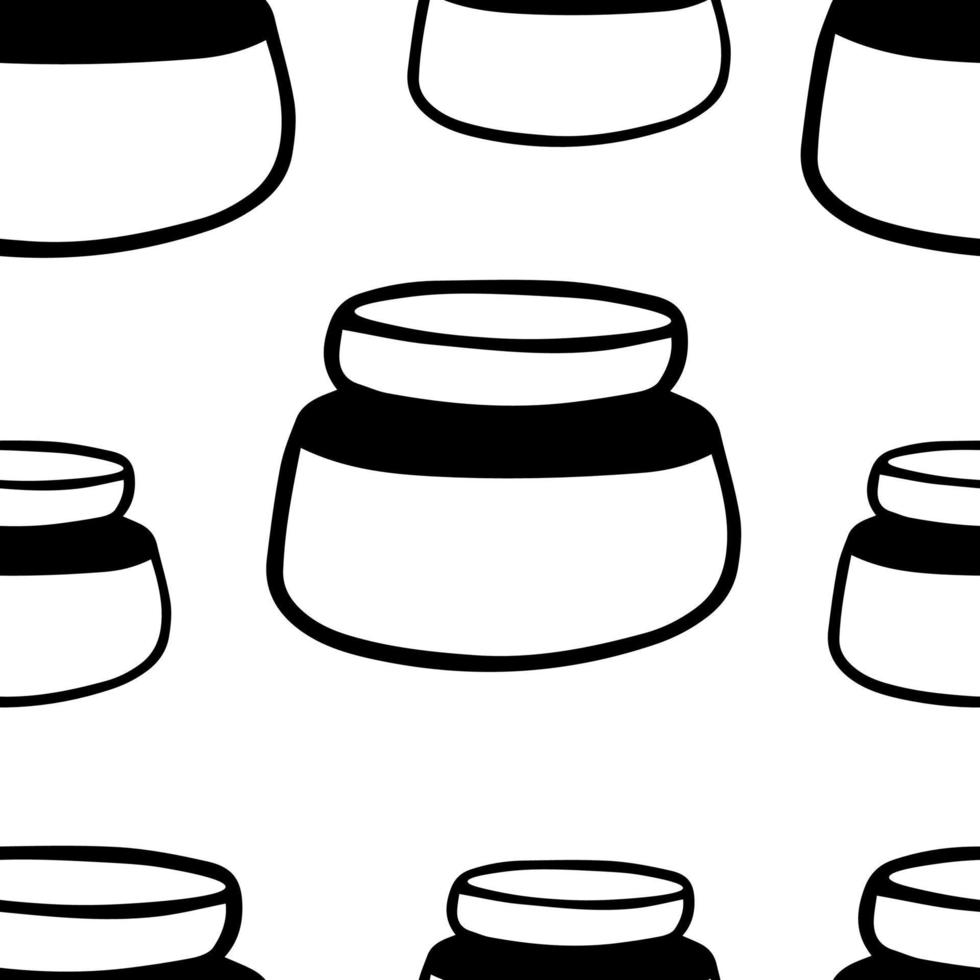 Seamless pattern Jar of face cream in doodle style vector