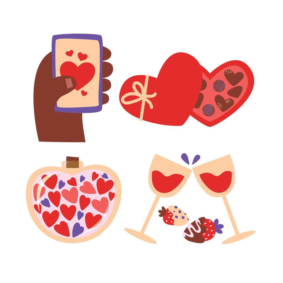 Valentine's Day elements set. Different romantic objects. Vector illustration