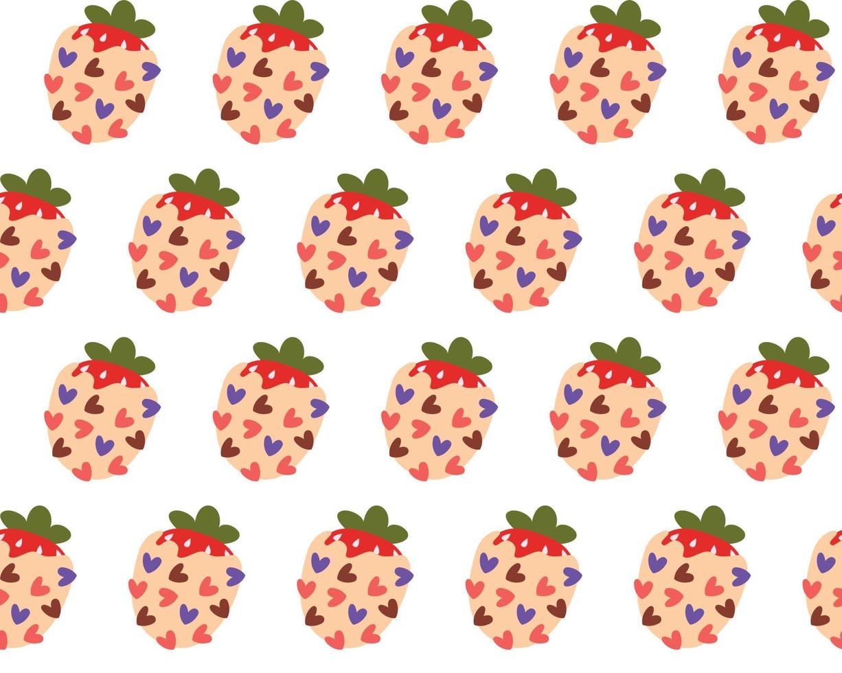 Seamless pattern of strawberries in white chocolate. Festive cute background for valentine's day. vector