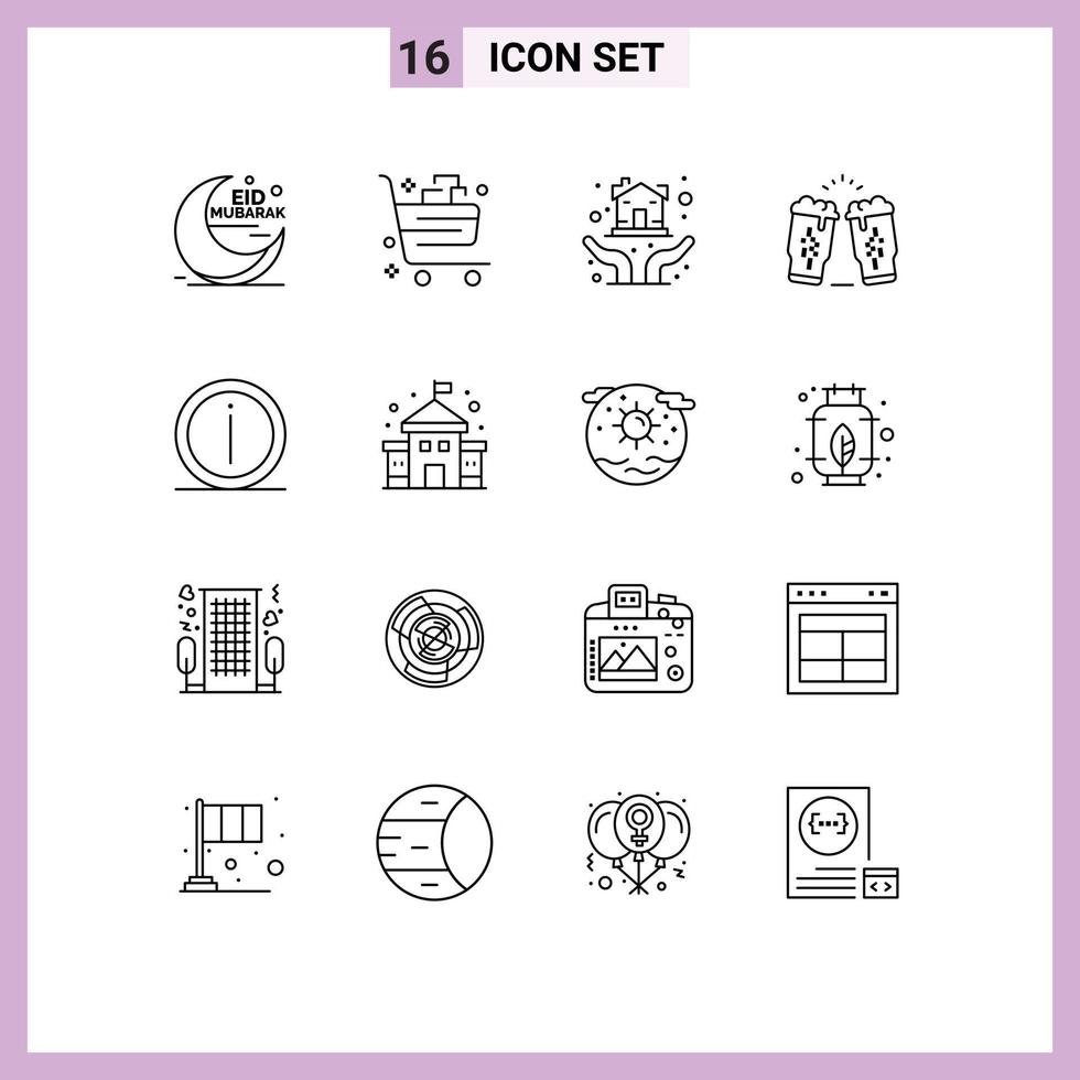 Stock Vector Icon Pack of 16 Line Signs and Symbols for glass drink commerce beer house Editable Vector Design Elements
