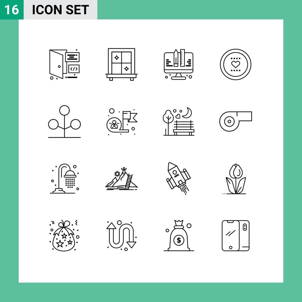 Universal Icon Symbols Group of 16 Modern Outlines of nature forest planning romance like Editable Vector Design Elements