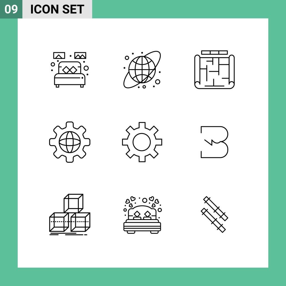 Modern Set of 9 Outlines and symbols such as setting cog architecture world globe Editable Vector Design Elements