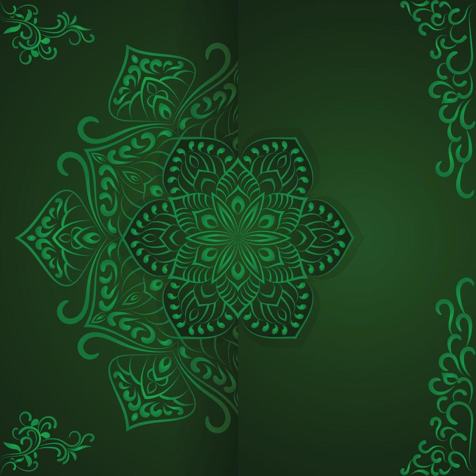 Luxury mandala invitation in dark Green color. vector