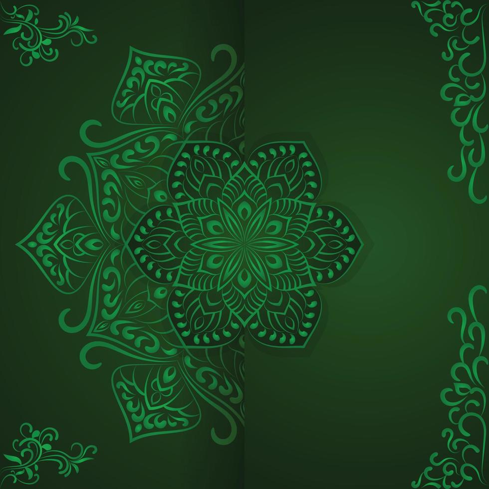 Luxury mandala invitation in dark Green color. vector