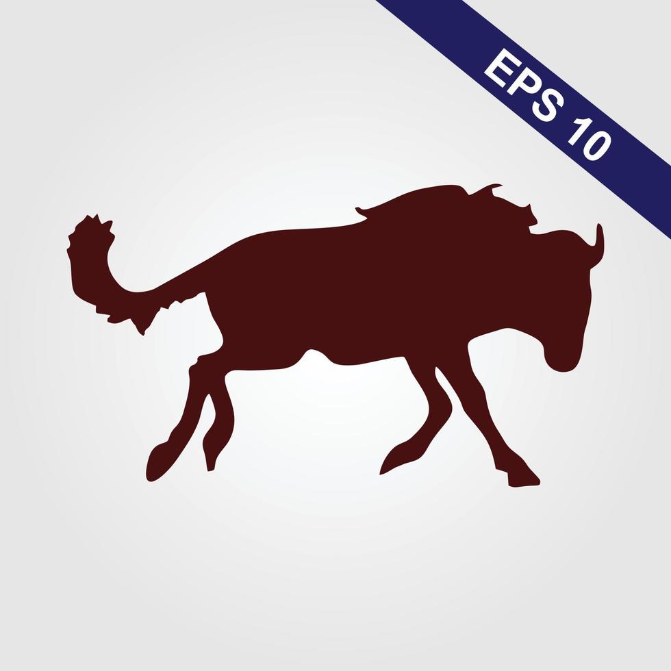 Bull silhouette , monochrome logo, symbol of the year in the Chinese zodiac calendar. Vector illustration of a standing horned ox or a black angus isolated on a grey background