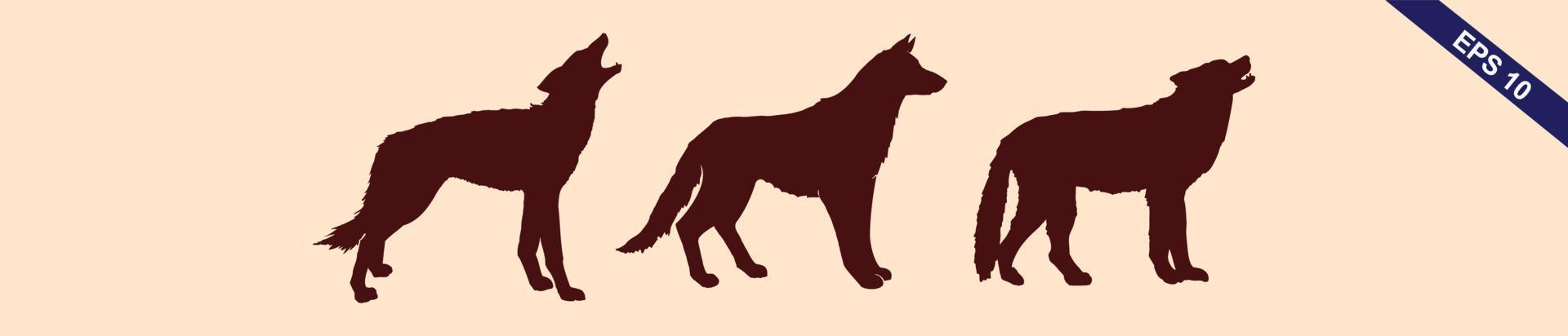 Set the head of a wolf. Silhouette and styling the head for your design. Vector illustration, isolated objects