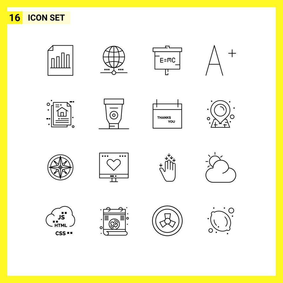 Pictogram Set of 16 Simple Outlines of architecture font data research lab Editable Vector Design Elements