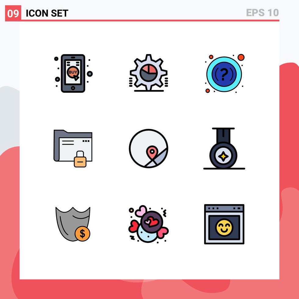 Set of 9 Modern UI Icons Symbols Signs for basic protection statistics password data Editable Vector Design Elements