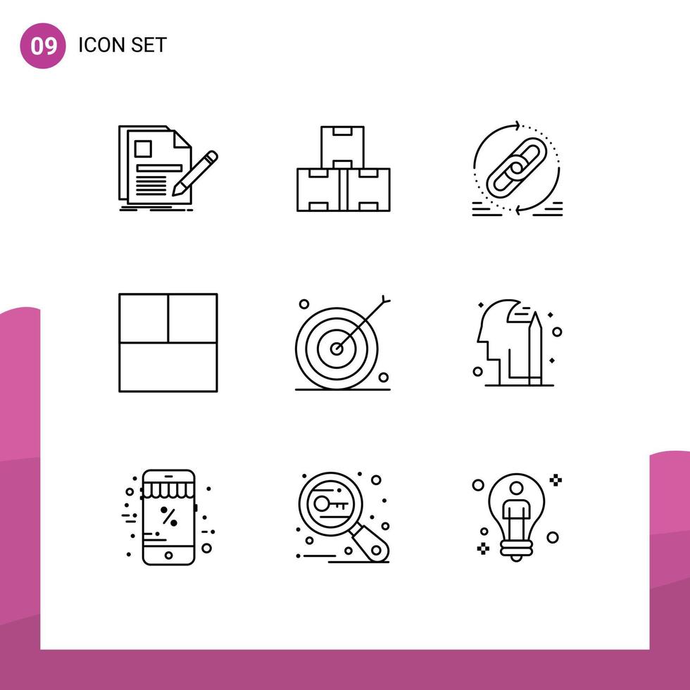 Mobile Interface Outline Set of 9 Pictograms of aim layout stock grid website Editable Vector Design Elements