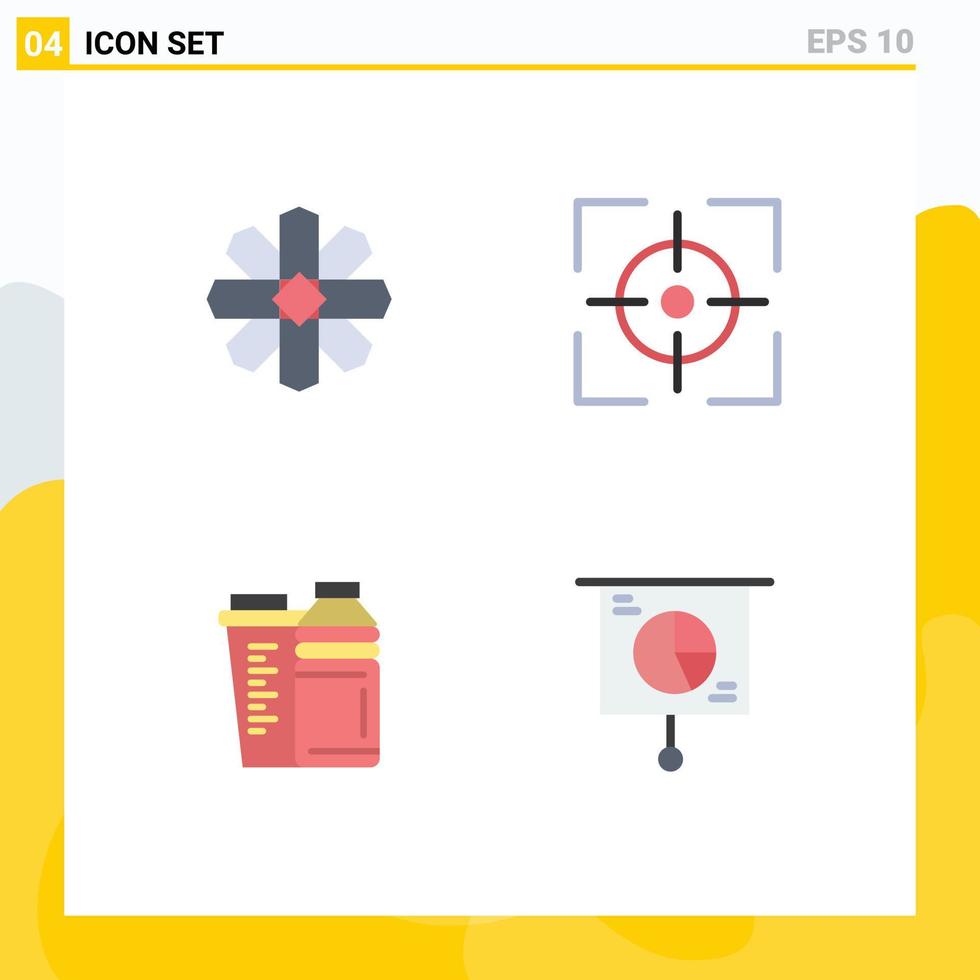 Set of 4 Modern UI Icons Symbols Signs for flower drink geography focus shaker Editable Vector Design Elements