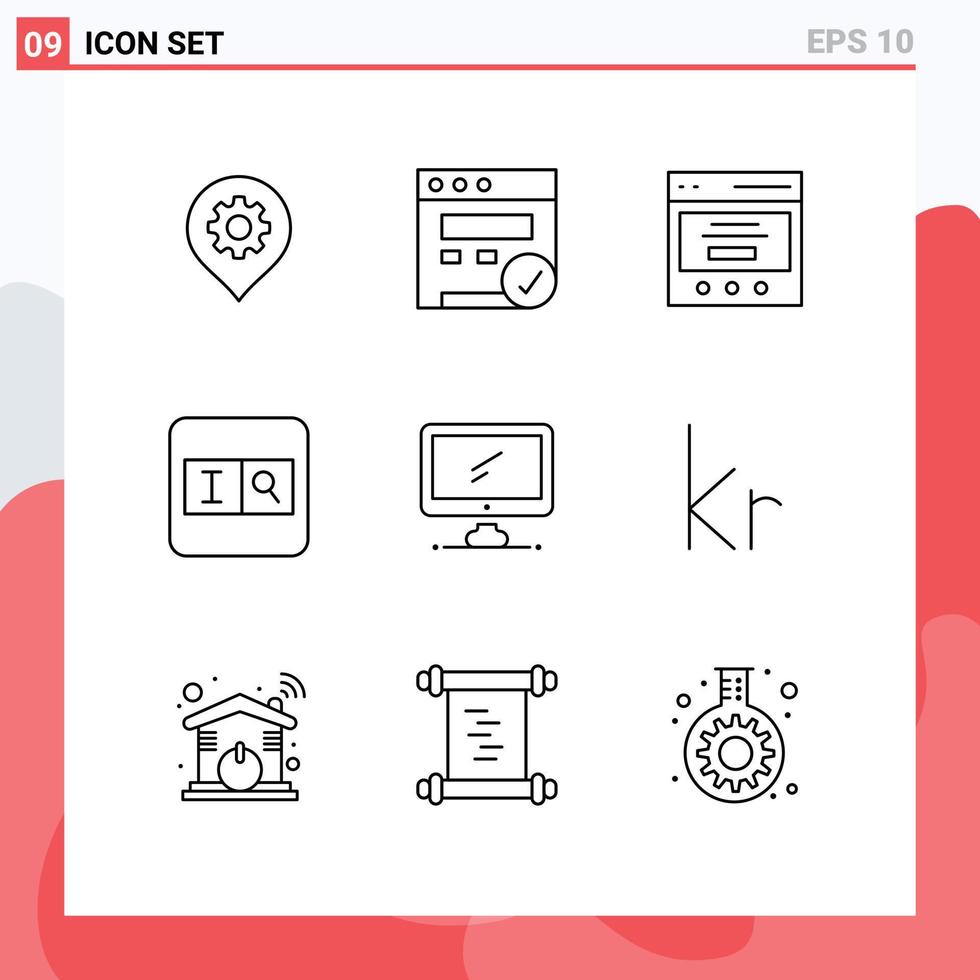 Stock Vector Icon Pack of 9 Line Signs and Symbols for imac monitor interface computer search Editable Vector Design Elements