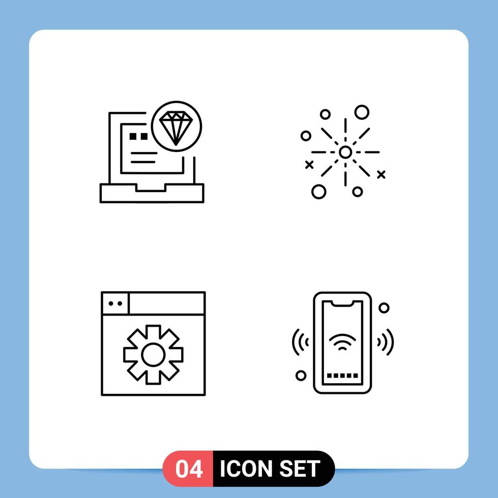 Group of 4 Filledline Flat Colors Signs and Symbols for app diwali coding boom fireworks Editable Vector Design Elements