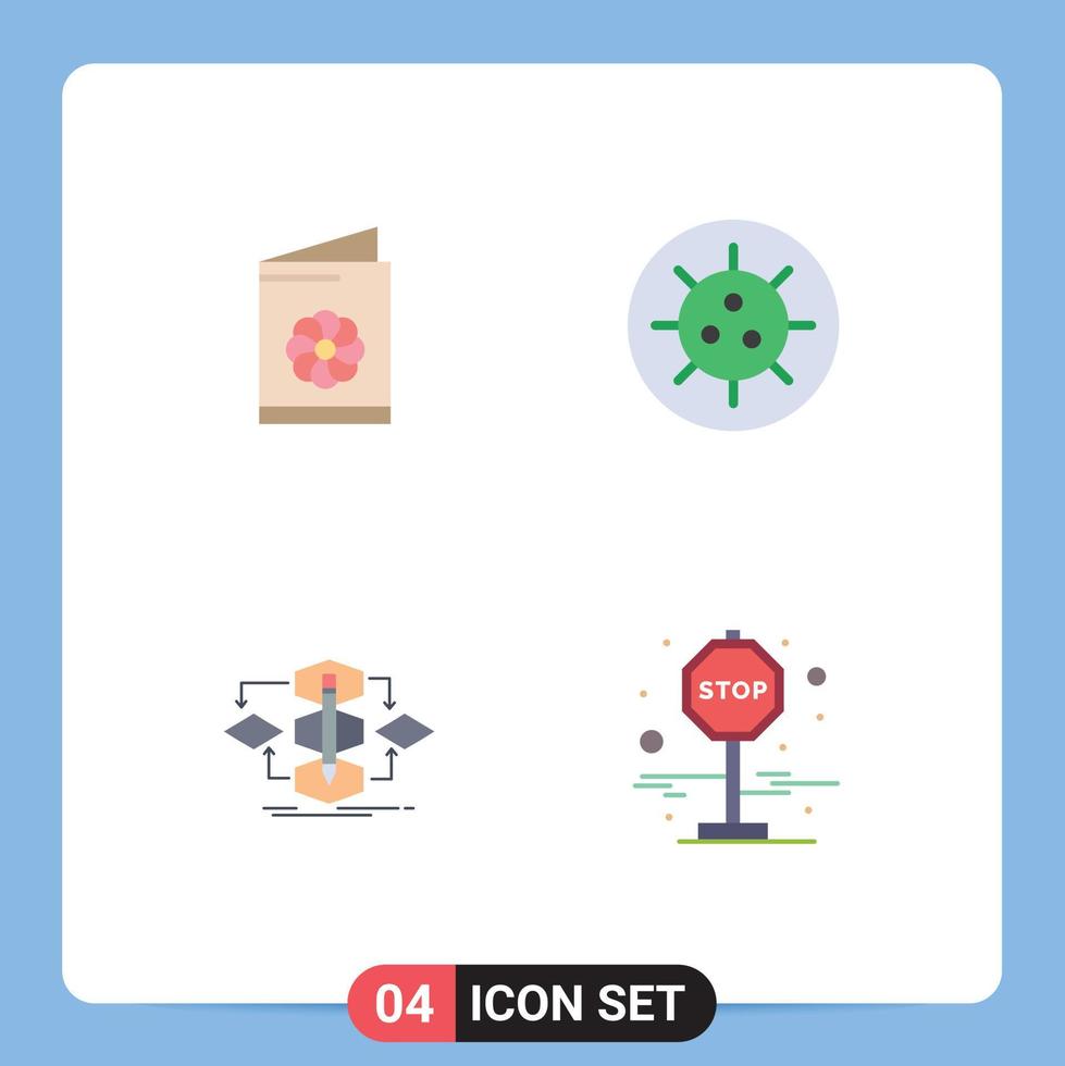 Mobile Interface Flat Icon Set of 4 Pictograms of business card method identification card virus process Editable Vector Design Elements