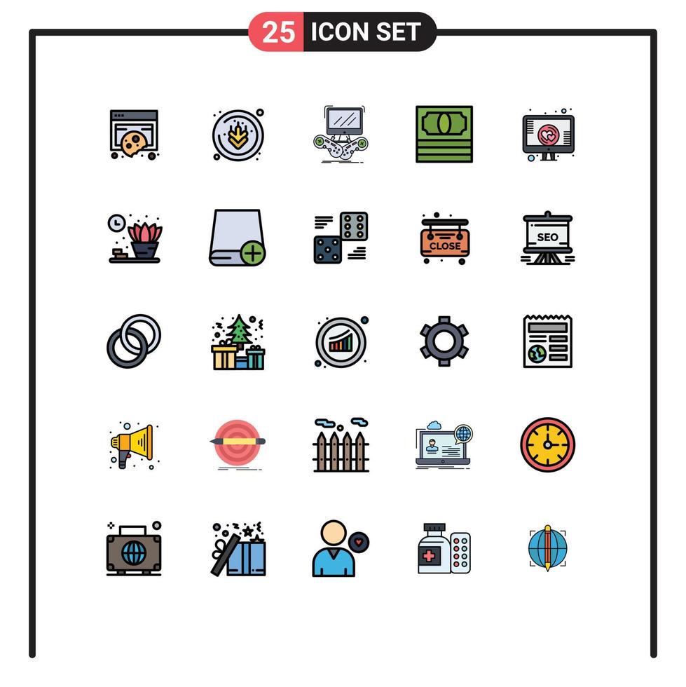 Set of 25 Modern UI Icons Symbols Signs for romance pack game money online Editable Vector Design Elements