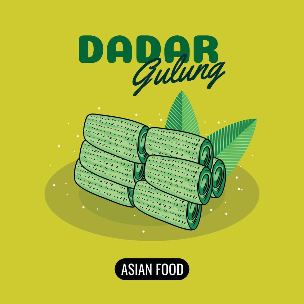 abstract line sketch hand drawn asian food dadar gulung themed vector