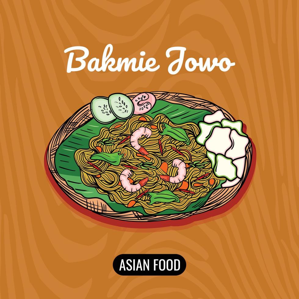 hand drawn java noodles sketch abstract realistic design. Asian food especially noodles vector
