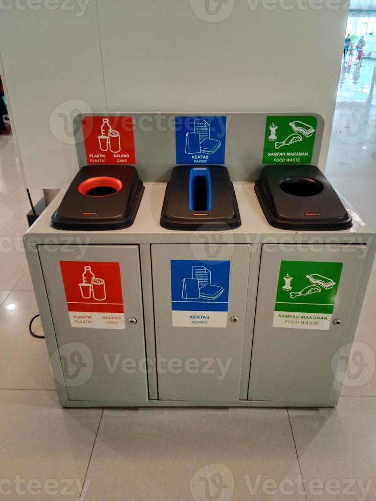 separation garbage. organic and plastic recycling waste basket. photo