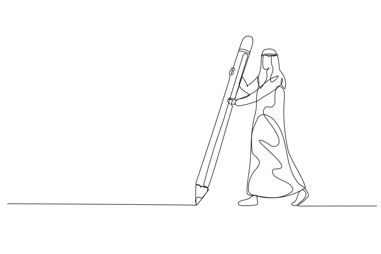 Illustration of businesswoman holding big pencil drawing the boundary line concept of privacy. Single continuous line art style vector