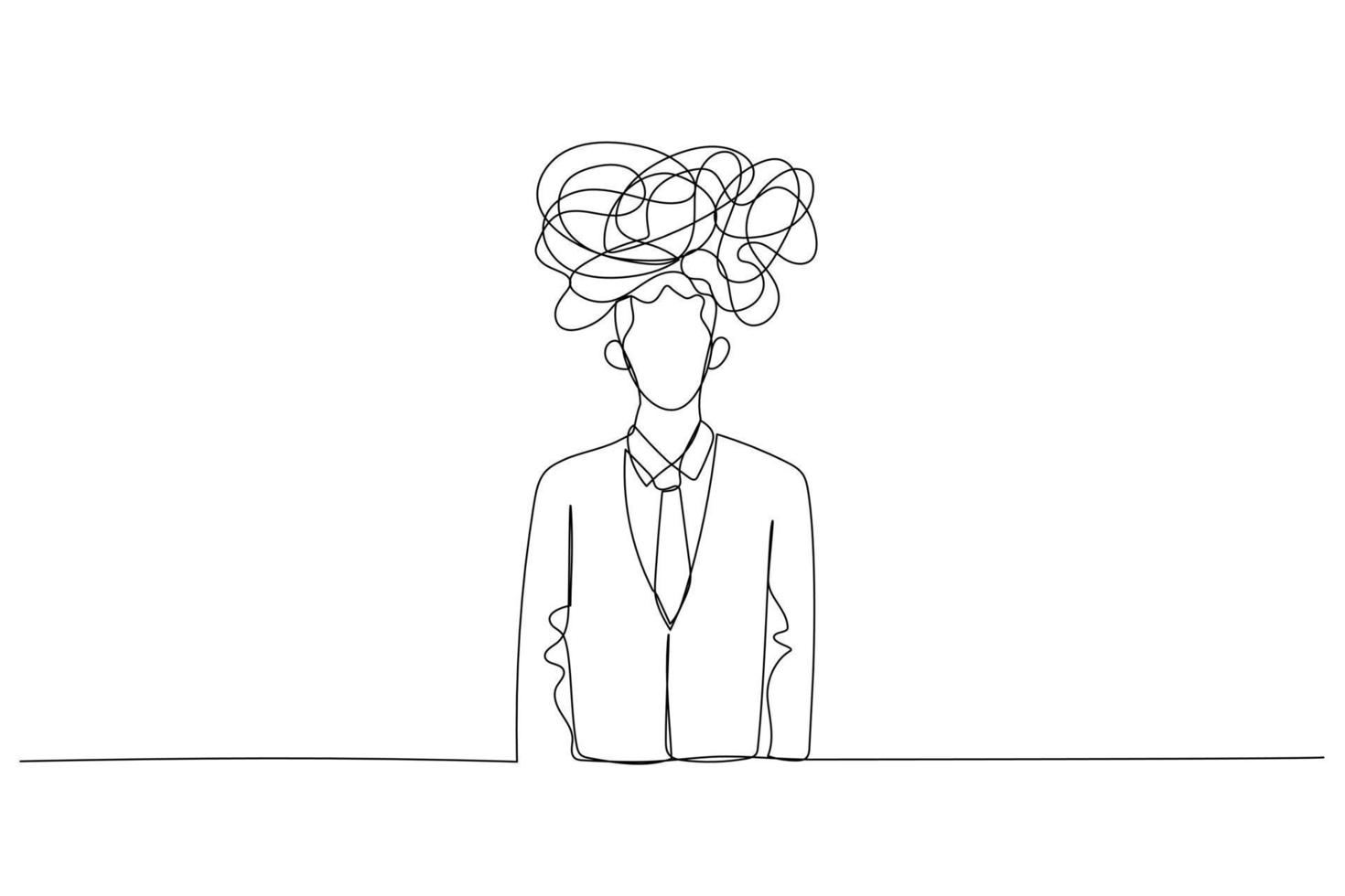 Cartoon of businessman head looking like messy line metaphor of work pressure on worker. One line style art vector