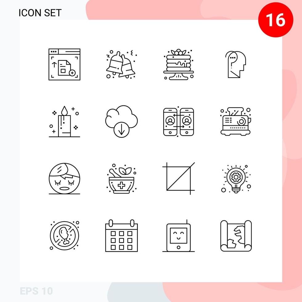 Stock Vector Icon Pack of 16 Line Signs and Symbols for holiday candle mardi gras question confuse brain Editable Vector Design Elements