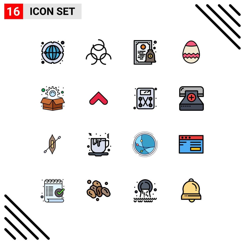Mobile Interface Flat Color Filled Line Set of 16 Pictograms of arrows box license package spring Editable Creative Vector Design Elements
