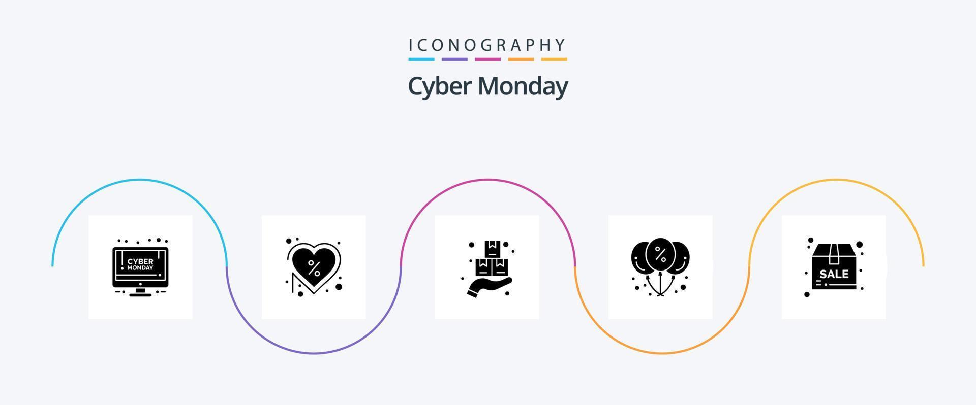Cyber Monday Glyph 5 Icon Pack Including party. discount. offer. balloon. monday vector