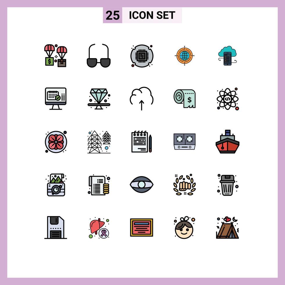 Set of 25 Modern UI Icons Symbols Signs for business connected chip target globe Editable Vector Design Elements