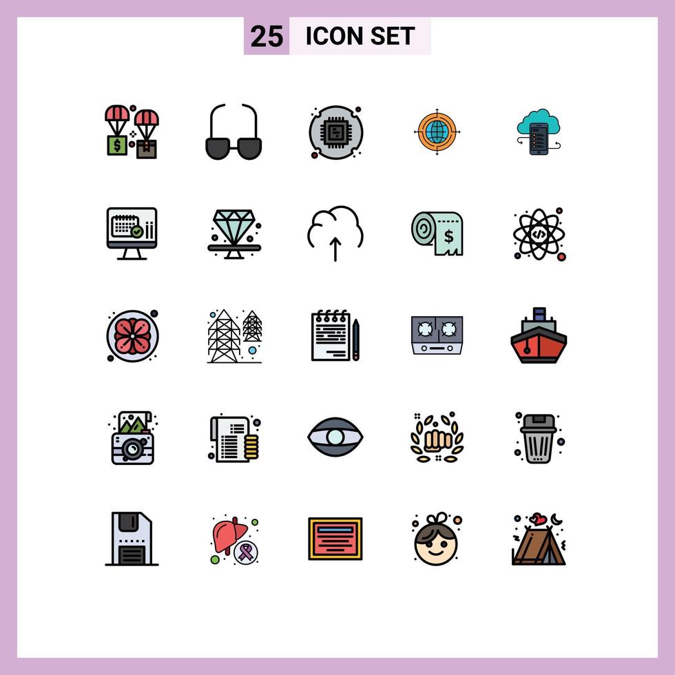 conjunto de 25 iconos de interfaz de usuario modernos signos de símbolos para elementos de diseño de vector editables de globo de destino de chip conectado empresarial