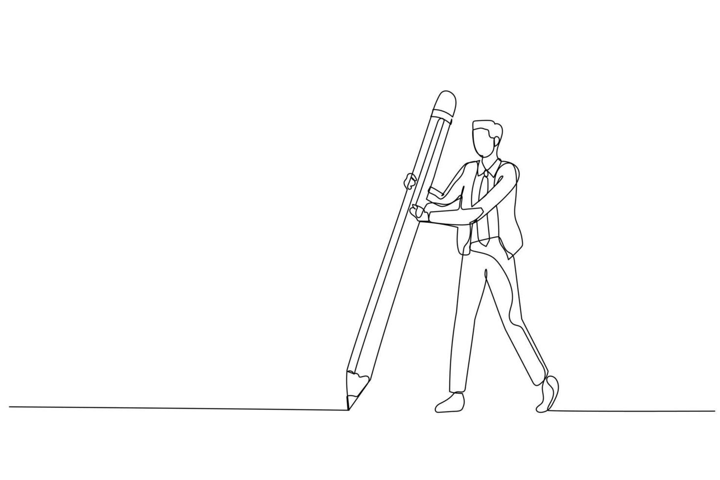 Cartoon of businessman holding big pencil drawing the boundary line concept of privacy. One line art style vector