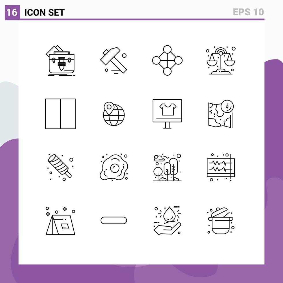 Group of 16 Modern Outlines Set for workspace interface hierarchy grid libra Editable Vector Design Elements