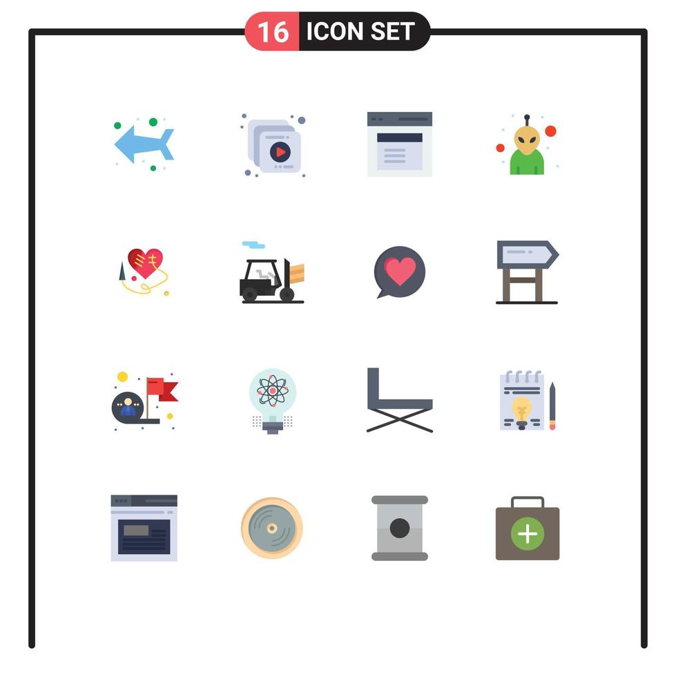 Set of 16 Vector Flat Colors on Grid for forklift broken heart modal sewing heart avatar Editable Pack of Creative Vector Design Elements