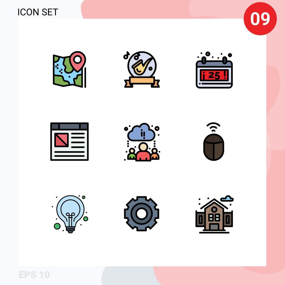 Set of 9 Modern UI Icons Symbols Signs for cloud page play computer date Editable Vector Design Elements