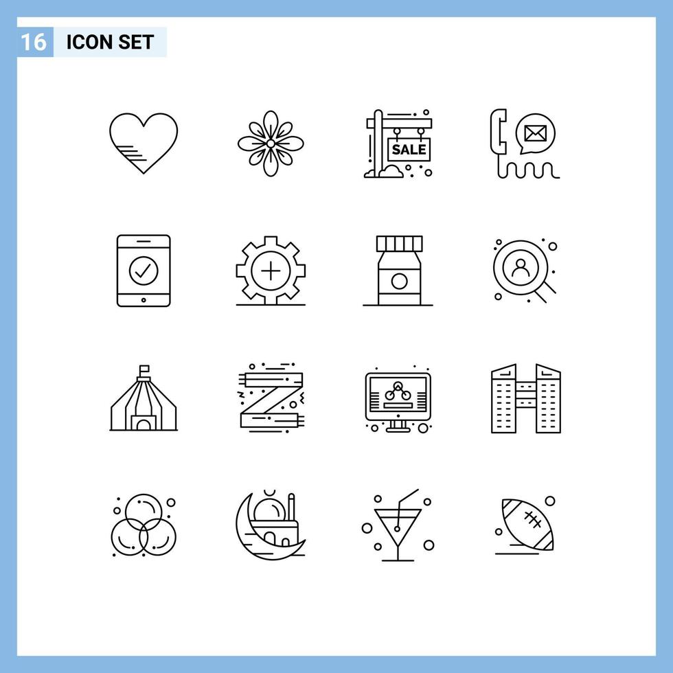 Editable Vector Line Pack of 16 Simple Outlines of email communication hindu season sale Editable Vector Design Elements