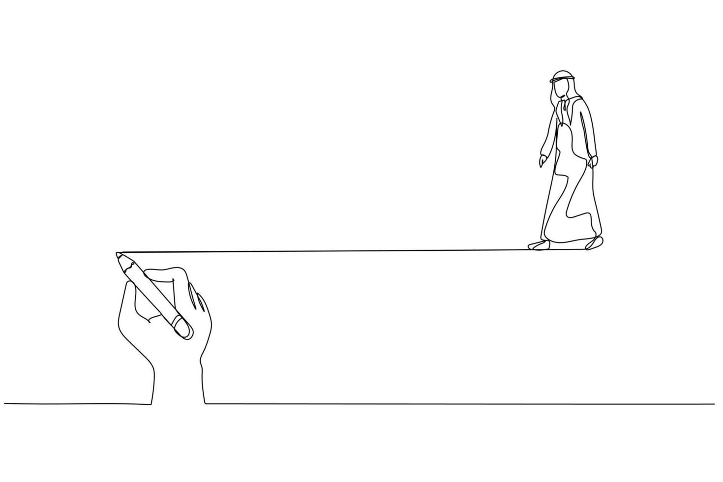 Cartoon of businesswoman walking following on guide line written by man concept of guidance. Single line art style vector