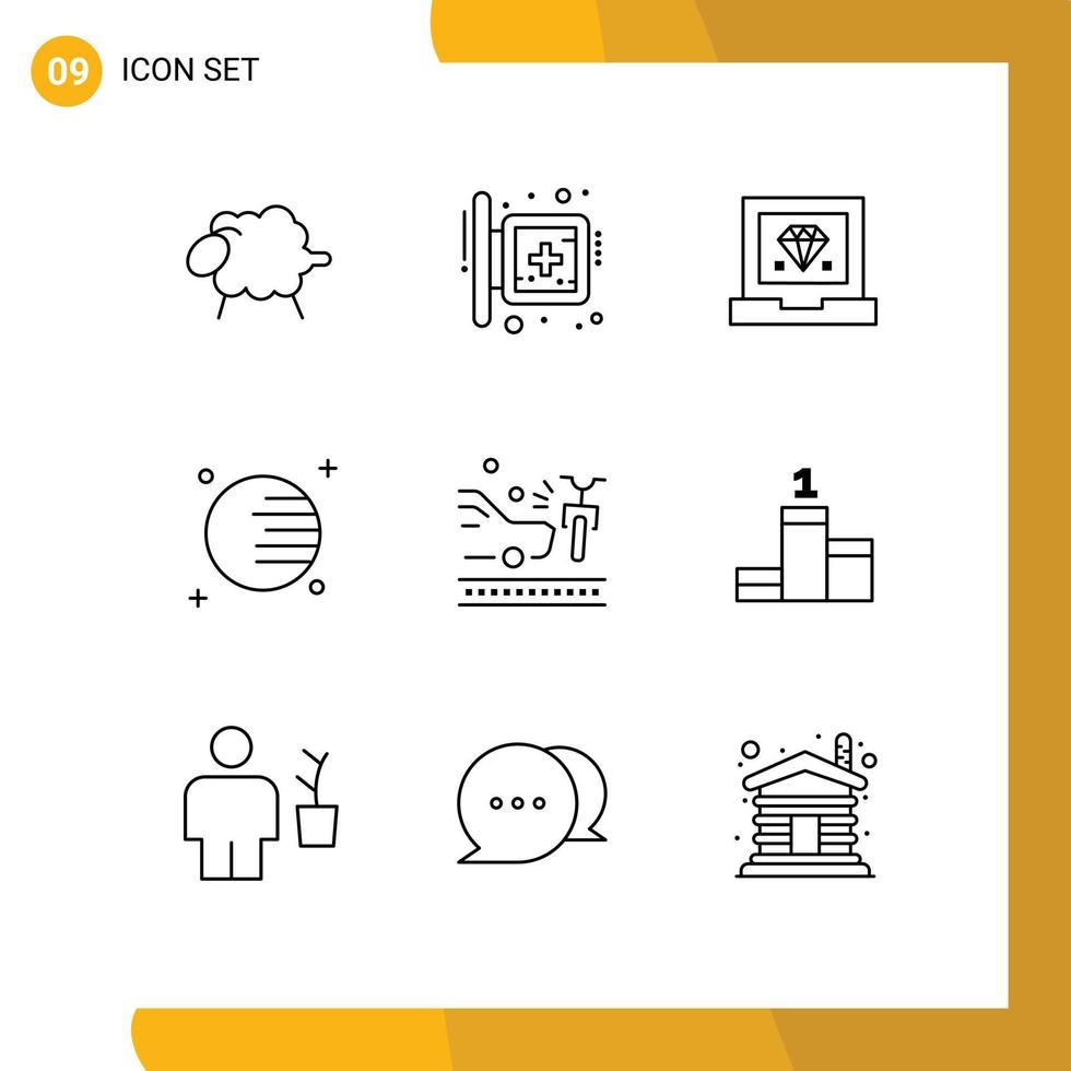 9 Universal Outline Signs Symbols of bicycle space hospital planet programming Editable Vector Design Elements
