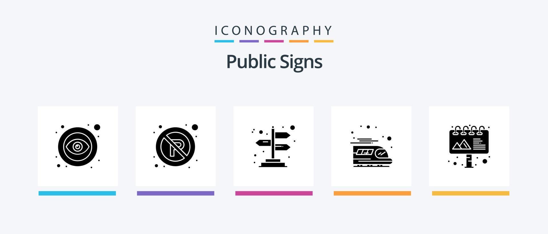 paquete de iconos de glifo 5 de signos públicos que incluye . publicidad. flechas anuncio. tren. diseño de iconos creativos vector