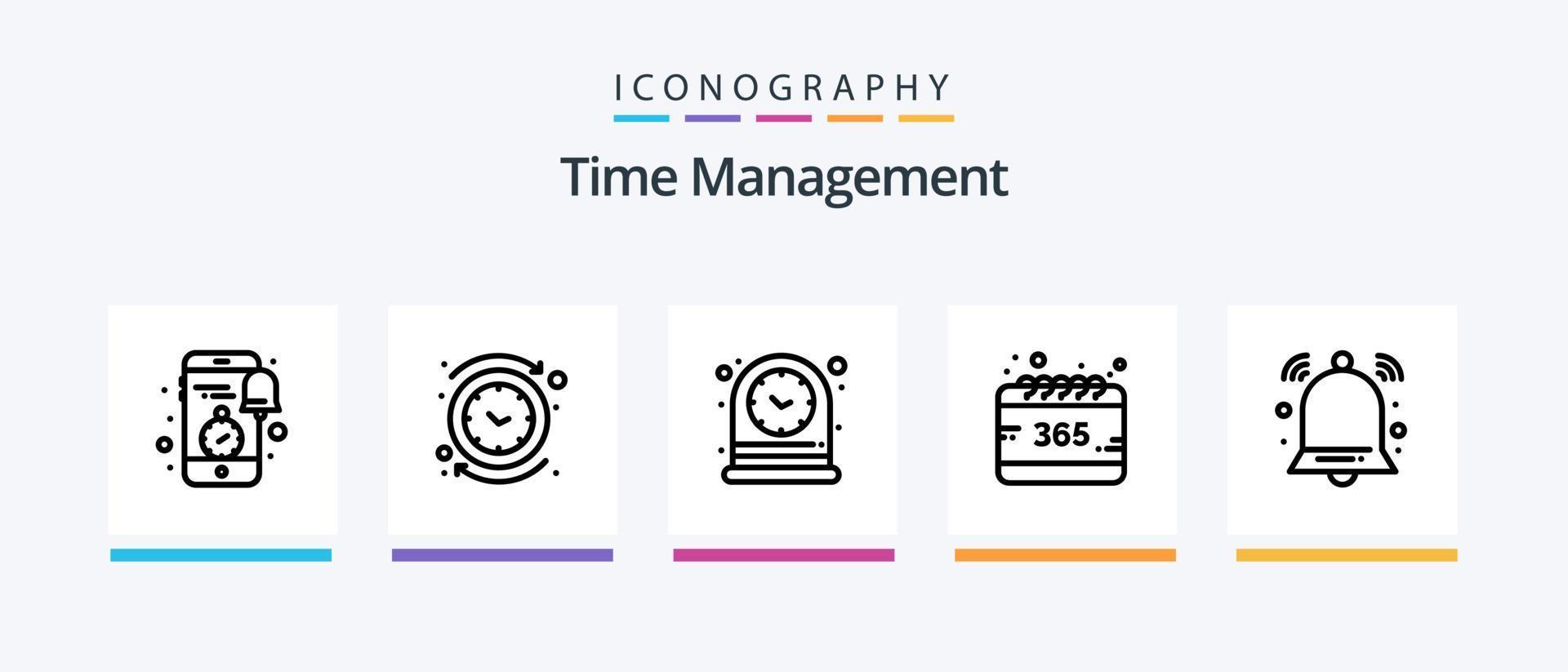 paquete de iconos de la línea 5 de gestión del tiempo que incluye reloj. reloj. reloj. hora. hora. diseño de iconos creativos vector