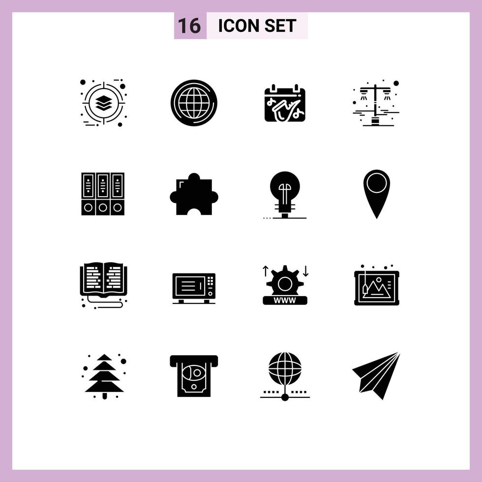 Stock Vector Icon Pack of 16 Line Signs and Symbols for archive road light calendar street lamp Editable Vector Design Elements