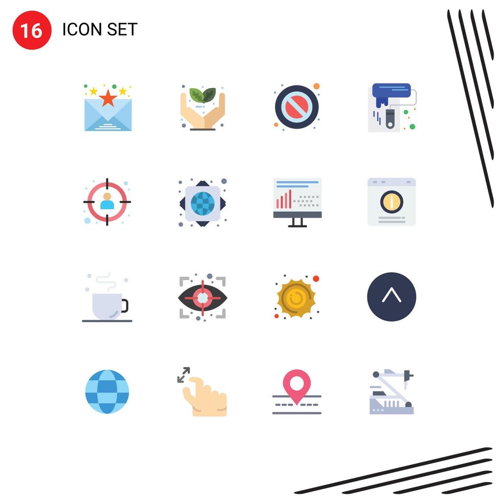 Editable Vector Line Pack of 16 Simple Flat Colors of target manager stop management roller Editable Pack of Creative Vector Design Elements