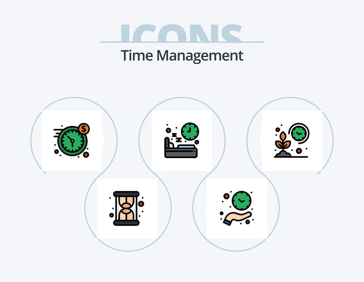 Time Management Line Filled Icon Pack 5 Icon Design. time. hand. time. clock. night vector