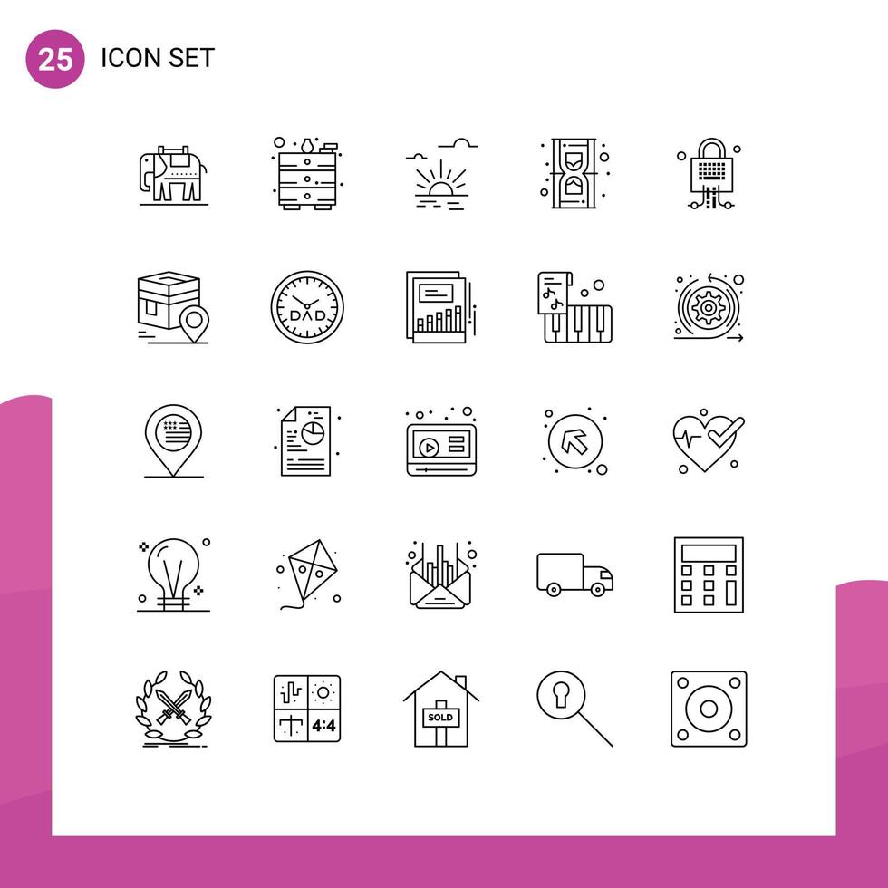Pictogram Set of 25 Simple Lines of technology locked light lock sand Editable Vector Design Elements